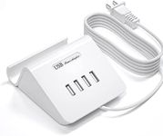 VHBW USB Charging Station 25W, 4 Port USB Charging Station for Multiple Devices, Multi USB Charger Station with Phone Stand (UL Listed, 6Ft Extension Cord, White)