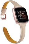 TOYOUTHS Leather Strap Compatible with Fitbit Versa 2 Bands for Women Men - Slim Genuine Leather Wristbands Replacement for Versa Lite Edition/SE Classic Accessorie (Beige+Rose Gold Buckle)