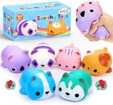 6PCS Cat Squishies Kids Xmas Stocking Stuffers Jumbo Animal Squishy Toys Slow Rising Stress Relief Fidget Toys for Adult Kids Treasure Box Classroom Prizes Party Favors Valentines Easter Goodie Bag