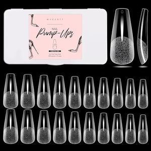 Makartt Coffin Nail Tips, 500pcs Long Pre-buffed Full Cover Clear Press on Nails 10 Sizes Soak Off Soft Gel Nail Tips Extension Professional Acrylic Fake Nails No Crease False Nail Salon DIY Art