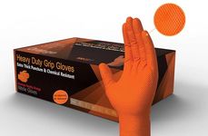 Heavy Duty Super Strong Orange Grip Nitrile Gloves PF 8 mil |Mechanical|Industrial| Engineering|Lab|Food|Cleaning|Plumbing| Gardening Box of 50 Gloves (Orange, MEDIUM)