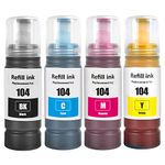 SHUOLEI 104 Ink Compatible with Epson 104 Ink Cartridges Bottle Multipack for ET-1810 ET-2726 ET-2810 ET-2811 ET-2812 ET-2814 ET-2815 ET-2820 ET-2821 ET-2825 ET-2826 ET-4800 (4 Pack, BK/C/M/Y)