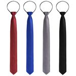 4 Pieces Zipper Ties for Men Adjustable Men's Neckties Zip on Tie for Men Zipper Skinny Necktie Clip on Slim Tie