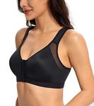 Lemorosy Front Closure Full Coverage Posture Bra Wireless Back Support Non-Padded Bra(Pure Black,38DD)