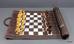 Stonkraft 19" x 15" Chess Board Size 12" x 12" Genuine Roll-Up Leather Chess Set with Wooden Chess Pieces (Brown)