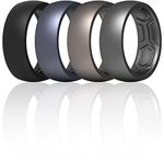 ThunderFit Silicone Rings for Men - 4 Rings Breathable Patterned Design Wedding Bands 8.7mm (Black, Smoked Metallic, Dark Metallic, Light Metallic, 8.5-9 (18.9mm))