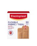 Elastoplast Flexible Fabric Bandages, 50 Strips, 2 Sizes, beige | Extra Flexible | Adapts to all your movements | Strong Adhesion | Breathable Material | Water-repellent | Bacteria Shield