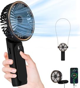 TUNISE Portable Handheld Fan, Portable Fan Rechargeable, 4000mAh, 180° Adjustable, 6 Speed Wind, Display Electricity in Real Time, USB Rechargeable Foldable Fan, Quiet Personal Fan as Power Bank