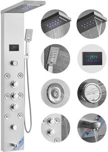 VEVOR Shower Panel, 6 Shower Modes, LED & Screen Hydroelectricity Shower Tower Panel System, Rainfall, Waterfall, 8 Massage Jets, Tub Spout, Handheld Shower, Stainless Steel Wall-Mounted Shower Set