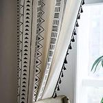 Black and Off White Curtains 63 Inch Length 2 Panels Bohemian Farmhouse Drapes for Living Room Geometric Cotton Linen Semi Sheer Window Curtain Panels with Tassel Rod Pocket Boho Curtains for Bedroom