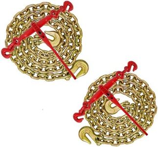 GarveeTech 3/8" -1/2" Chain Binder, Grade 70, 3/8"×10ft Chains with 2 Binders and 2 Chains, Load Binder for Binder Chain with Grappling Hook, for Industrial, Agricultural, Logging, Towing