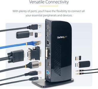 StarTech USB 3.0 Dual Monitor Docking Station – HDMI, DVI/VGA, 6 USB, Ethernet