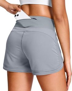 Women's Running Shorts High Waisted Quick-Dry 3 Inch Gym Workout Athletic Shorts for Women with Zipper Pocket(Grey, XS)