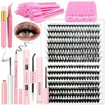 DIY Lash Extension Kit with 280 PCS 9-16mm Length 30D+40D Curl Individual Lashes Clusters and Lash Bond and Seal Glue Remover Eyeliner Mascara Tweezers Lash Applicator Beginner Set