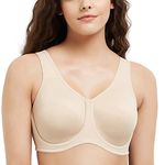 Wacoal Women’s Simone Sport |Non-Padded|Wired |Full Cup|High Intensity | Full Coverage|Sports Bra - Beige(34E)