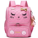 Waterproof Cute Cat School Backpacks for Girls Cute Kids Book Bag Travel Daypack (Large, A-Pink)