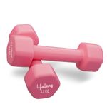 Lifelong Neoprene Dumbbells Set Of 2 (2.5kg x 2) – Fixed Weight Set For Home Gym, Fitness, Gym Exercise, Home Workout – Weights For Men & Women Pink