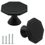 FURFITT 4 Pack Matte Black Cabinet Knobs Octagon 1-3/8 Inch(35mm) Zinc Alloy Dresser Knobs Drawer Pulls Kitchen Cupboard Handles Bathroom Furniture Hardware