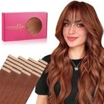 WENNALIFE Tape in Hair Extensions Human Hair, 20pcs 50g 16 inch Dark Auburn Copper Remy Hair Extensions Straight Human Hair Tape in Extensions Skin Weft Tape Extensions Human Hair