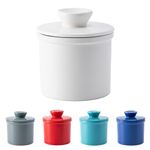 Husfunov Butter Crock with Water Line for Countertop, French Butter Dish with Lid, Ceramic Butter Keeper for Fresh Spreadable Butter, Butter Container Holder for Kitchen and Home Decor, White