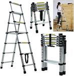 Extension Ladder, 6+7 Step Ladder, Telescoping Aluminum Ladder with Safe Protective Switch, Non-Slip Rubber Feet, 300lb Capacity Multi Use A-Frame Ladder for Home Office Attic Loft