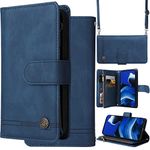 Ammeer Case Wallet for Xiaomi Redmi Note 12S 4G, Zipper Bag Magnetic Flip PU Leather Cover Packet TPU Silicone Inner Shell Card Slots Stand with Wrist Shoulder Straps - Blue