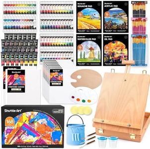 Shuttle Art 168 Pcs Artist Painting Set, Deluxe Art Set with Paint, Aluminum and Wooden Easels, Canvas, Paper Pads, Brushes and Other Art Supplies, Complete Painting Kit for Adults, Kids and Artists