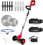 HUDAEN Cordless Grass Trimmer Weed Wacker, 3-in-1 String Trimmer Lawn Edger with 2x21V 2Ah Li-ion Battery for Garden and Yard with Wheel, Lightweight Adjustable Height Weed Eater Tool (Red)