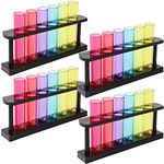 4 Pack Plastic Test Tubes with Rack for Parties, Plant Propagation, Shot Glasses Holder for Science Themed Birthday Party, Pouring and Storing Liquids, 6 Colors (1.5 Ounces)