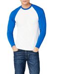 Fruit of the Loom Men's Baseball Classic Long Sleeve T-Shirt, White/Royal Blue, Large