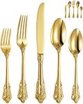KEAWELL Gorgeous 65 Piece Gold Flatware Set, Heavy Tableware, 8/10 Stainless Steel, Service for 12, Antique Baroque Gold-plated Silverware Set