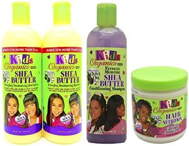 Set di 4 prodotti organici Africa's Best per bambini: 2 lozioni districanti idratanti per capelli, 1 shampoo idratante al burro di karitè, 1 balsamo idratante arricchito con proteine