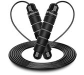 Wearslim® Professional Skipping Rope with Ball Bearings Rapid Speed Jump Rope Cable and 6” Memory Foam Handles Ideal for Aerobic Exercise Like Speed Training, Extreme Jumping - Black