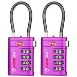 Forge TSA Approved Luggage Locks 4 Digit Combination TSA Travel Locks with TSA008, Open Alert Indicator, Zinc Alloy Body for Luggage, Suitcase, Backpack, and More. Purple 2 Locks.