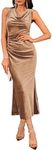 Women's Formal Cowl Neck Long Bodycon Dress Velvet Fall Ruched Sleeveless Mermaid Maxi Wedding Guest Cocktail Dress Apricot M