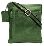 J. Wilson London 100% Pure Genuine Real Vintage Hunter Leather Handmade Mens Leather Everyday Crossover Shoulder Work iPad Messenger Bag (Distressed Tan) (Distressed Green)