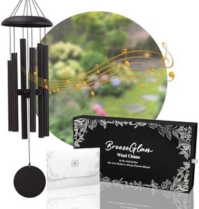 BreezeGlam 32" Outdoor Wind Chimes Deep Tone, Professionally Tuned C Major Aluminum Wind Chime with Gift Box & Envelope, Memorial Sympathy Wind Chime for Patio Garden Decor, Classic Round, Black