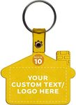 DISCOUNT PROMOS Custom House Shaped Soft Key Tags Set of 10, Personalized Bulk Pack - Perfect for Tradeshows, Party Favors, Events - Transparent Yellow