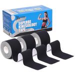 SUPERBE Kinesiology Tape Black (3 Rolls Pack), Elastic Sports Tape for Athletic Sports, Pain Relief, Recovery and Physio Therapy, 5CM x 5M (Black)