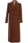 Pinlian Men's long Brown Artificial Suede Trench Coat Halloween Costume Male XL