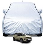 FABTEC Waterproof Car Body Cover for Tata nexon (2020-2023) with Mirror and Antenna Pocket, Soft Cotton Lining, Triple Stitched (Heat Resistant Metallic Silver with Black Piping)