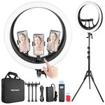 NEEWER Ring Light RP19H 19 inch with Stand and 3 Phone Holders, Upgraded 2.4G Control Smooth Dimming at 1%, LCD and Touch Control, 42W CRI 97+ 2540lux, for Streaming Home Office Zoom Call Lighting