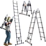 ZanGe 3.8M Telescopic Ladder 1.9m+1.9m A-Frame Retractable Extension Multi Purpose Household Ladder Stainless Steel Foldable Telescoping Multifunctional DIY Home Attic Loft Tools Combination Ladder