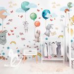 Hot Air Balloon Wall Decals for Kids by Lipastick –Cartoon Animals Wall Decals for Girls Boys Kids Baby - Animal Wall Stickers for Nursery Room Playroom Bedroom - Raccoon Fox Koala Panda S Size