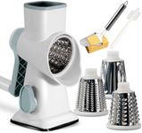 KEOUKE Rotary Cheese Grater with Handle Vegetable Cheese Shredder Slicer Grater for Kitchen 3 Changeable Blades for Cheese Potato Zucchini Nuts Chocolate - WhiteBlue