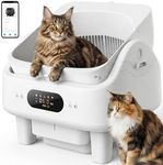 Self Cleaning Cat Litter Box, First Automatic Cat Litter Box with Quadruple Deodorization System, Open Top Odor-Free Waste Disposal Includes Trash Bags for Multiple Cats, White