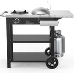 BBQMall Outdoor Wok Station, Propane Outdoor Wok Burner with Prep Table, Stainless Steel Side Table, Storage, Outdoor Cooking Station for Stir Fry, Searing, BBQ