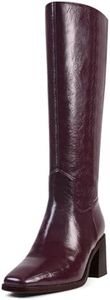 VOZTOLLS Knee High Boots for Women Square Toe Chunky Block Heel Boots with Side Zipper Tall Boots Fshion Dress Boots Burgundy Size 10