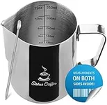 Milk Frothing Pitcher 12oz 350ml - Milk Jug 12 20 30oz - Measurements on Both Sides Inside Plus eBook - Stainless Steel Milk Frother Pitcher Espresso Cappuccino Coffee Latte Art Cup Latte Cup