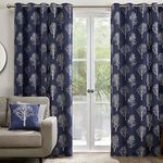 Fusion - Woodland Trees - 100% Cotton Pair of Eyelet Curtains - 90" Width x 72" Drop (229 x 183cm) in Navy